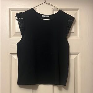 Black Lace Sleeve Women's Top